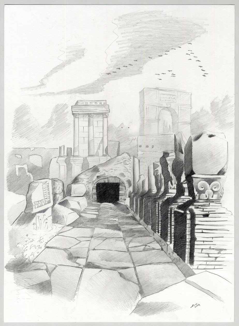 Ruínas da era romana em Roma, Fórum (foro romano) Desenho de Alessandro Lonati. de Alessandro Lonati