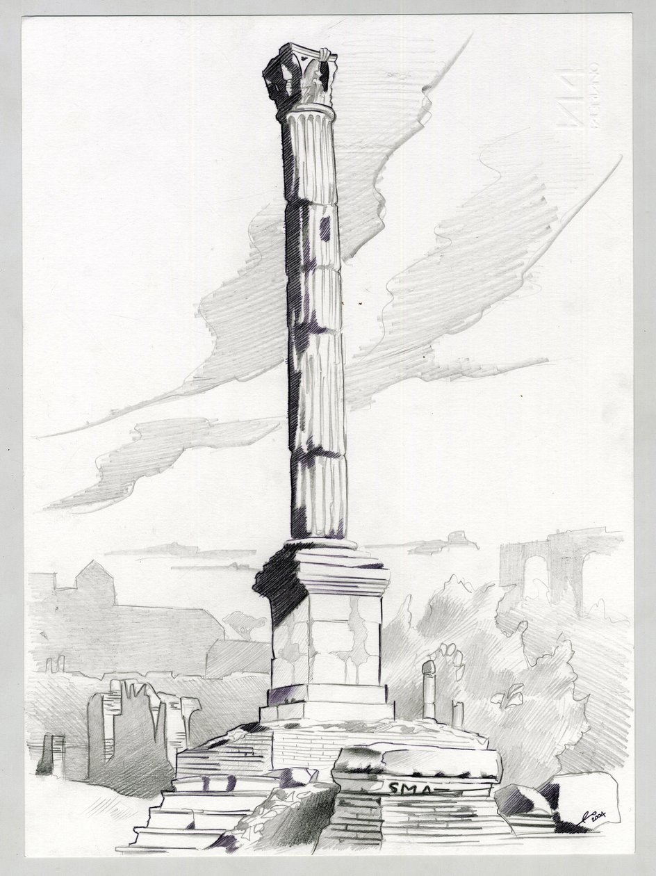 Ruínas da era romana em Roma, Fórum (foro romano) Desenho de Alessandro Lonati. de Alessandro Lonati