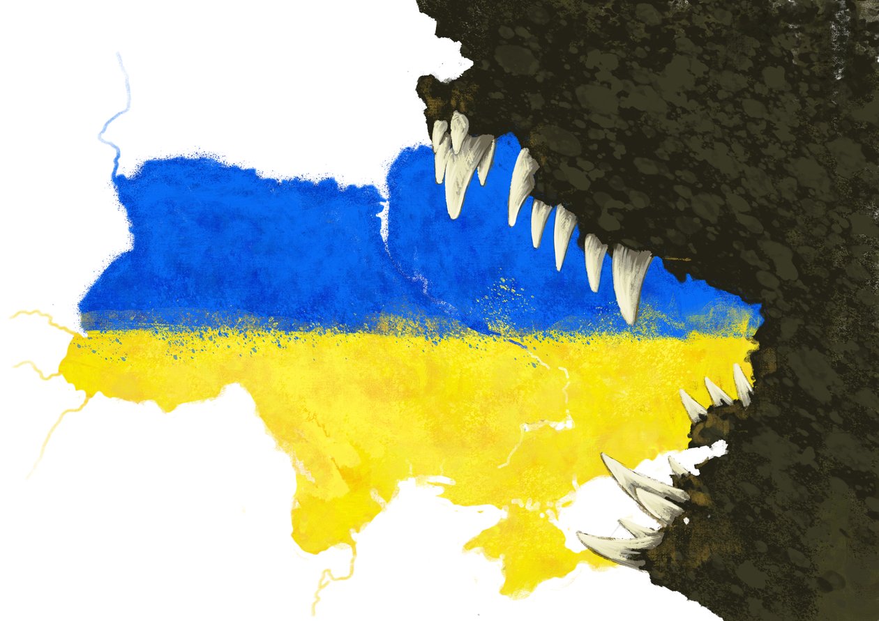 Rússia ataca a Ucrânia para a comer, 2022 (ilustração) de Alessandro Lonati