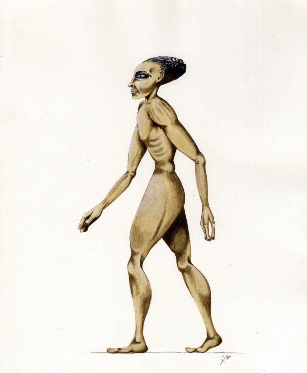 Ilustração de ficção científica: um extraterrestre ou extraterrestre (alienígena ou extraterrestre) do planeta Marte para a conquista do espaço ou universo. Desenho de Alessandro Lonati de Alessandro Lonati