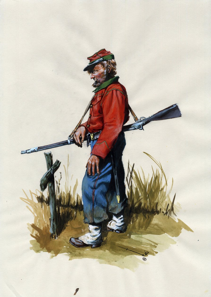 Segundo Império (1852-1870): Unificação italiana (Risorgimento), voluntário do exército Garibaldi, conhecido como combatente "camisa vermelha" pela causa de Giuseppe Garibaldi (1807-1882) em Itália de Alessandro Lonati