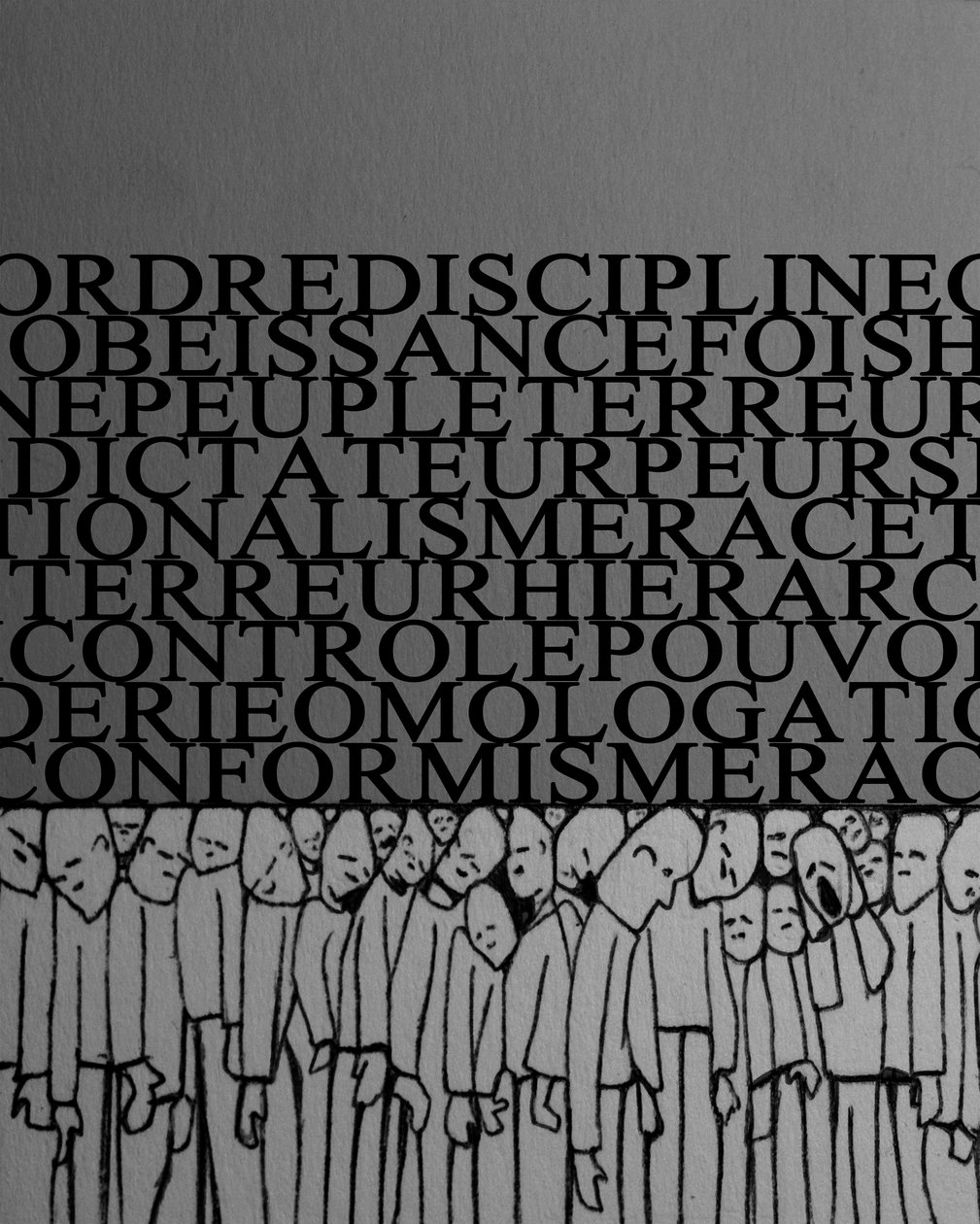 O peso da ditadura, a repressão, a disciplina sobre o homem, a multidão esmagada pelo poder e o medo dos tiranos - Ilustração 2014 de Alessandro Lonati