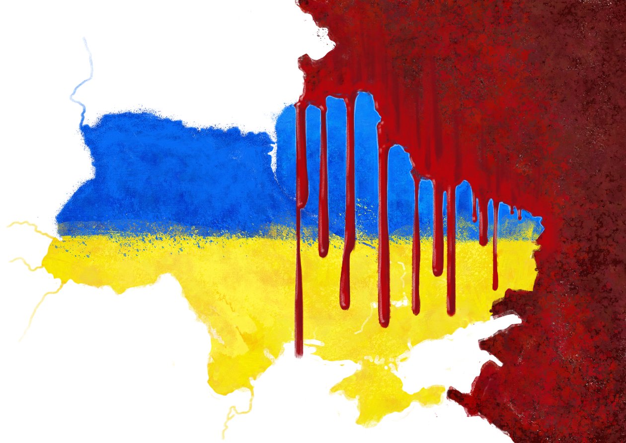 Ucrânia ensanguentada pela Rússia, 2022 (ilustração) de Alessandro Lonati