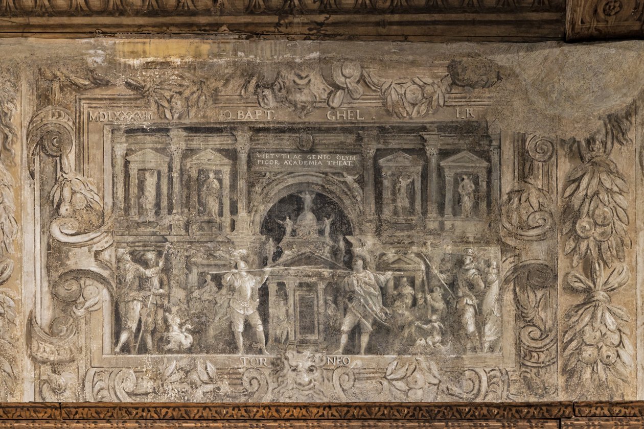 Produções teatrais comissariadas pela academia, Salão do vestíbulo (fresco monocromático) de Alessandro Maganza