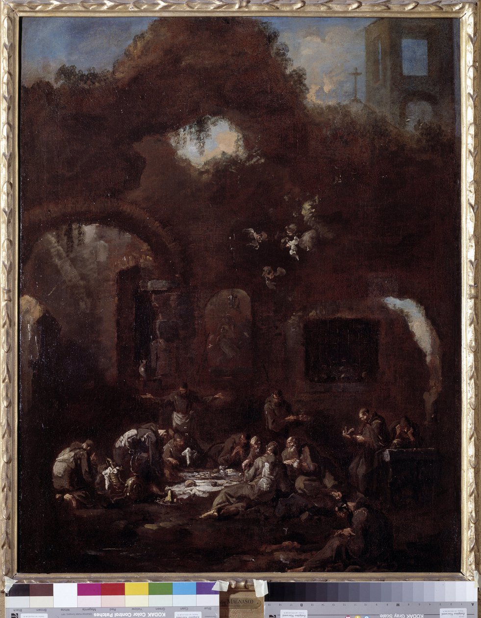 Frades capuchinhos à mesa entre as ruínas (óleo sobre tela de Alessandro Magnasco