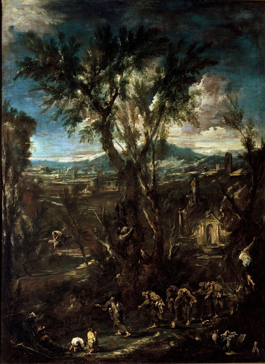 Fantastic Landscape with Monks Painting by Alessandro Magnasco dit il Lissandrino (1667-1749) 1720 Dim. 237x175 cm Pinacoteca di Brera Milan de Alessandro Magnasco