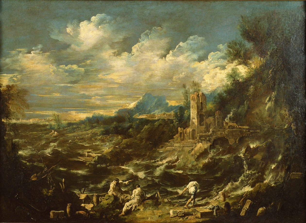 Paisagem com mar tempestuoso, ca 1720 de Alessandro Magnasco