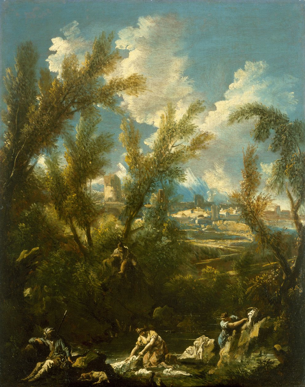 Paisagem com lavadeira, c.1715 de Alessandro Magnasco