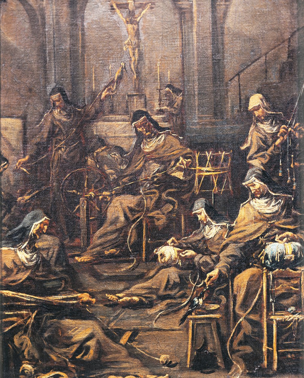 Freiras fiando e bordando, de Alessandro Magnasco, conhecido como Lissandrino (1667-1749) de Alessandro Magnasco