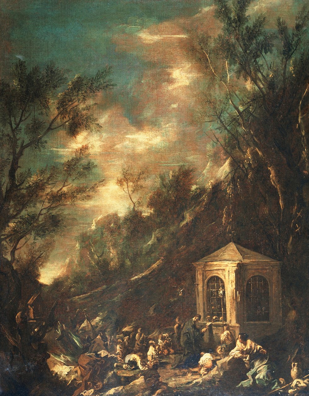 Cena de peregrinação, de Alessandro Magnasco, conhecido como Lissandrino (1667-1749) (pintura) de Alessandro Magnasco