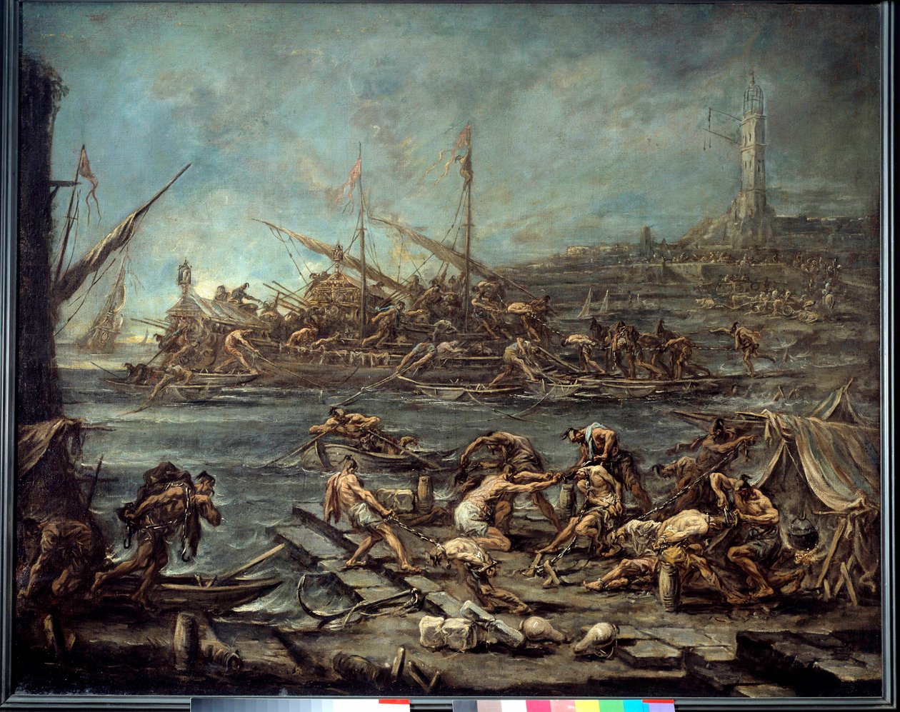 O embarque dos galerianos no porto de Genes Pintura de Alessandro Magnasco (1667-1749). Dim. 1.16 x 1.42. Bordeaux, Museu de Belas Artes de Alessandro Magnasco