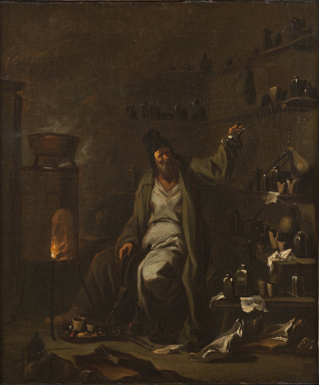 Un alchimiste - Um Alquimista, de Magnasco, Alessandro, dit Il Lissandrino (1667-1749). Óleo sobre tela. Dimensão : 71,5x59,5 cm. Nationalmuseum Estocolmo de Alessandro Magnasco