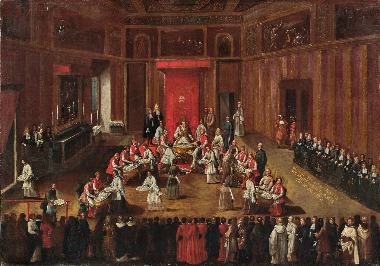 Cerimônia do Agnus Dei celebrada pelo Papa Clemente XI, c. 1710. de Alessandro Piazza