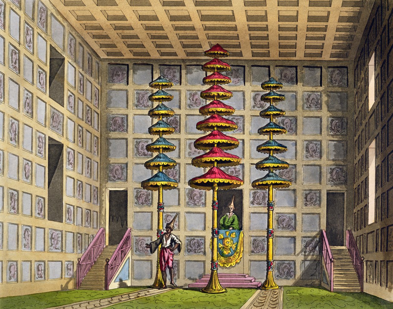 Audience Hall, Cochin China, placa 88 de &39;Le Costume Ancien et Moderne&39; de Jules Ferrario, gravada por Gaetano Zancon (1771-1816), publicada em 1820s-30s de Alessandro Sanquirico