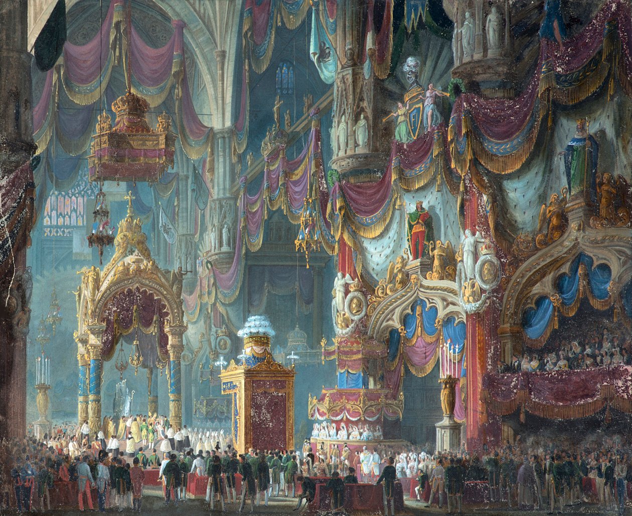 A coroação do imperador Fernando I da Áustria como rei da Lombardia-Veneto na Catedral de Mila de Alessandro Sanquirico