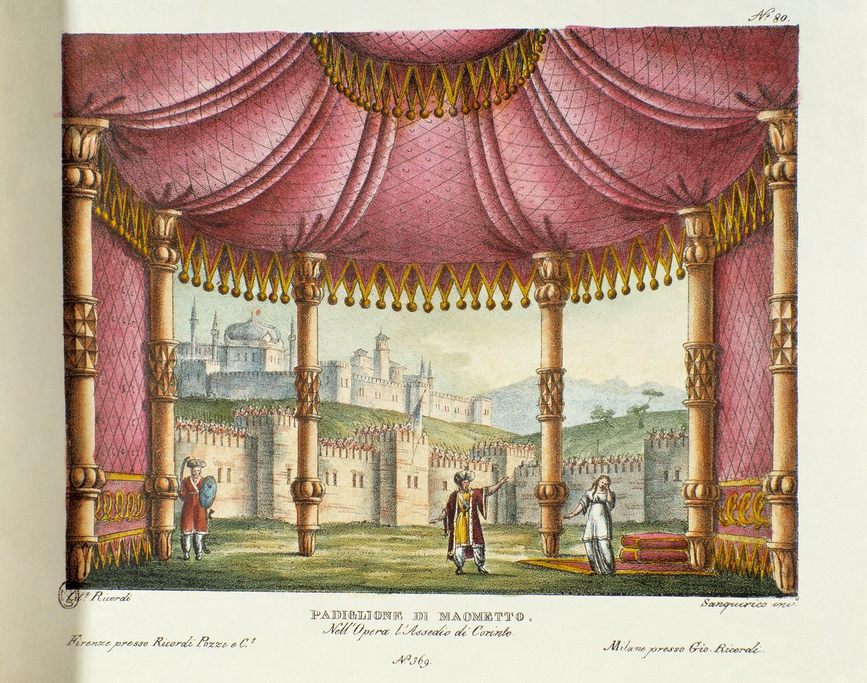 O Pavilhão de Muhammad (Acto II) Cenografia para o espectáculo no Teatro alla scala de Milão em 1829 da ópera "O cerco de Corinto" (ou L