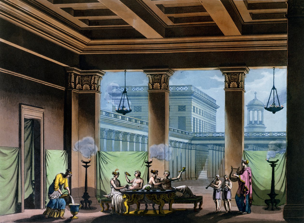 O Triclínio, de &39;O traje antigo e moderno&39; de Jules Ferrario, c.1820 de Alessandro Sanquirico
