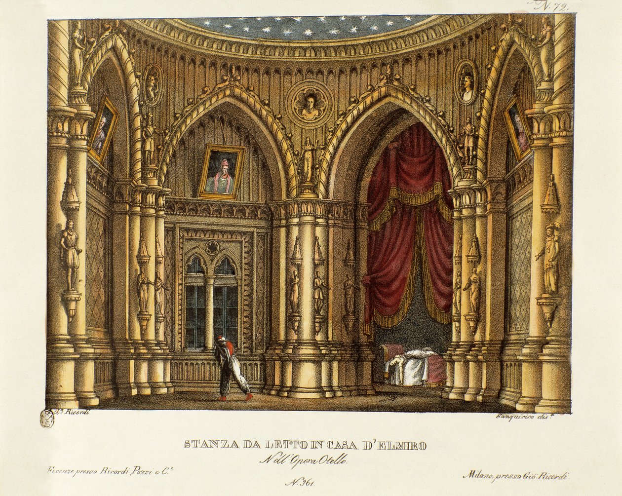 O quarto de Elmire (ou Elmiro) Cenografia para a ópera "Otello" de Gioacchino Rossini (ou Gioachino) (1816) depois da peça "Otelo ou o Mouro de Veneza" de William Shakespeare) 1830 (litografia) de Alessandro Sanquirico