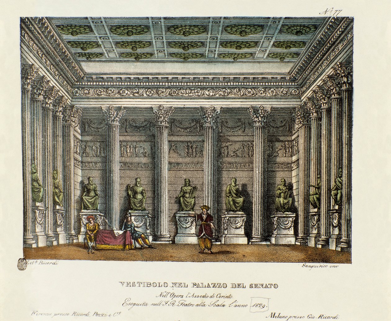 O vestíbulo do Palácio do Senado (Acto I) Cenografia para a representação no Teatro alla scala de Milão em 1829 da ópera "O cerco de Corinto" (ou L