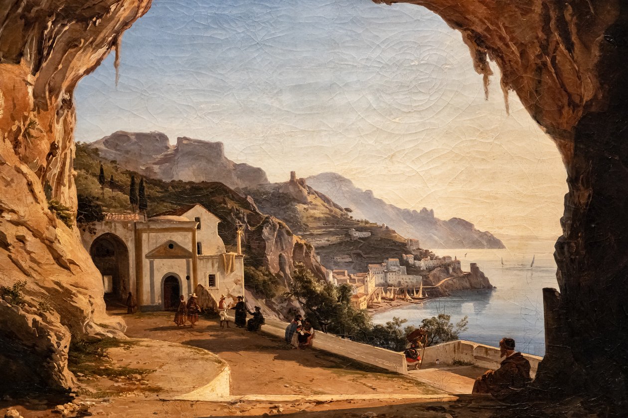 A gruta dos Capichins em Amalfi, c.1850 (óleo sobre tela) de Alessandro la Volpe