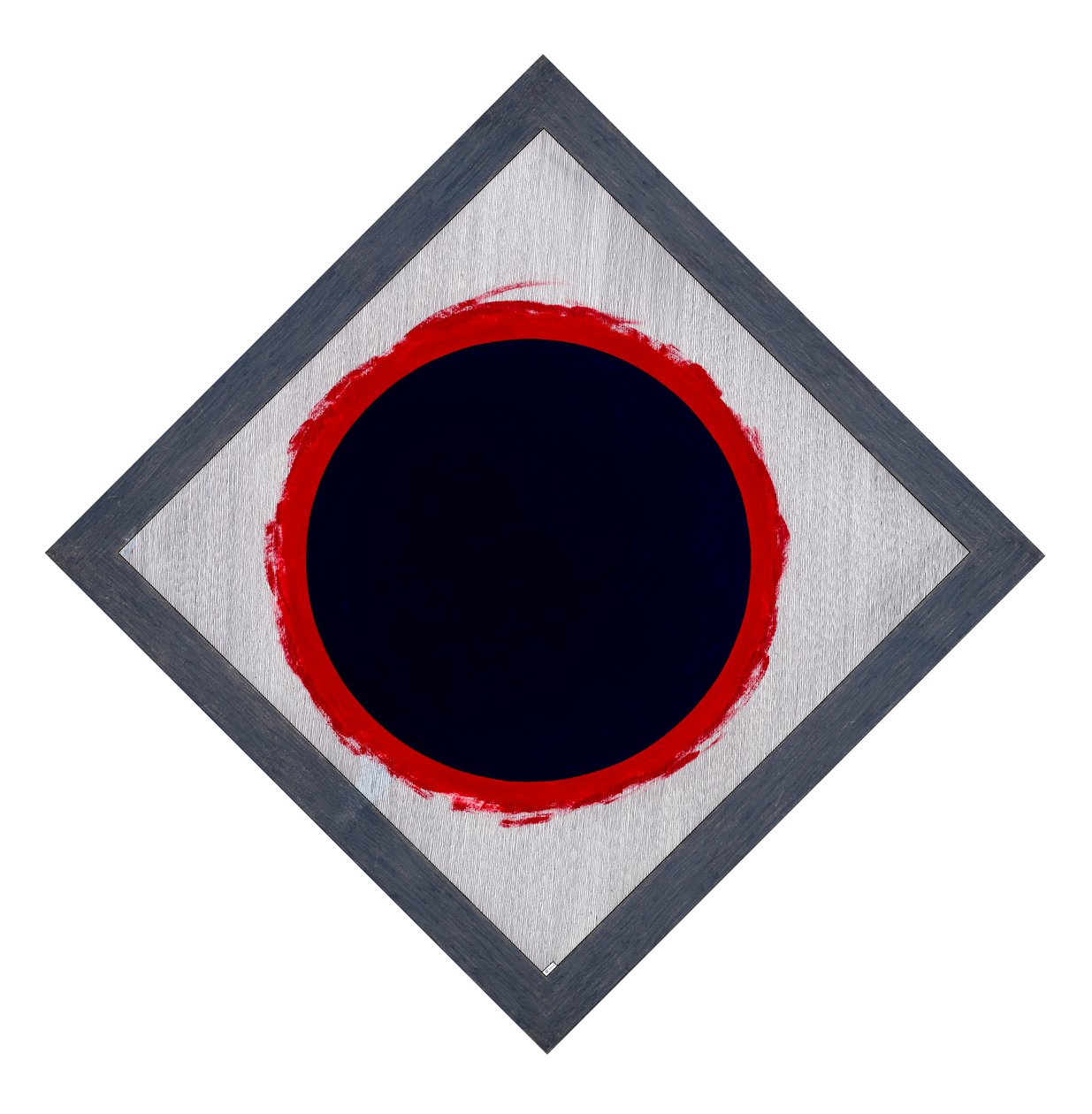 Círculo azul sobre diamante vermelho, 2022 (esmalte e caneta sobre cartão) de Alex Dunn