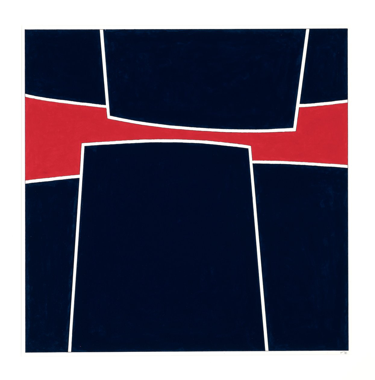 Pressão azul sobre vermelho, 2023 (esmalte sobre cartão) de Alex Dunn