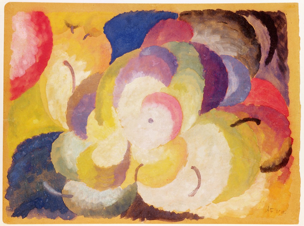 Ainda vida com maçãs, 1915 (guache sobre papel colocado a bordo) de Alexander Bogomazov