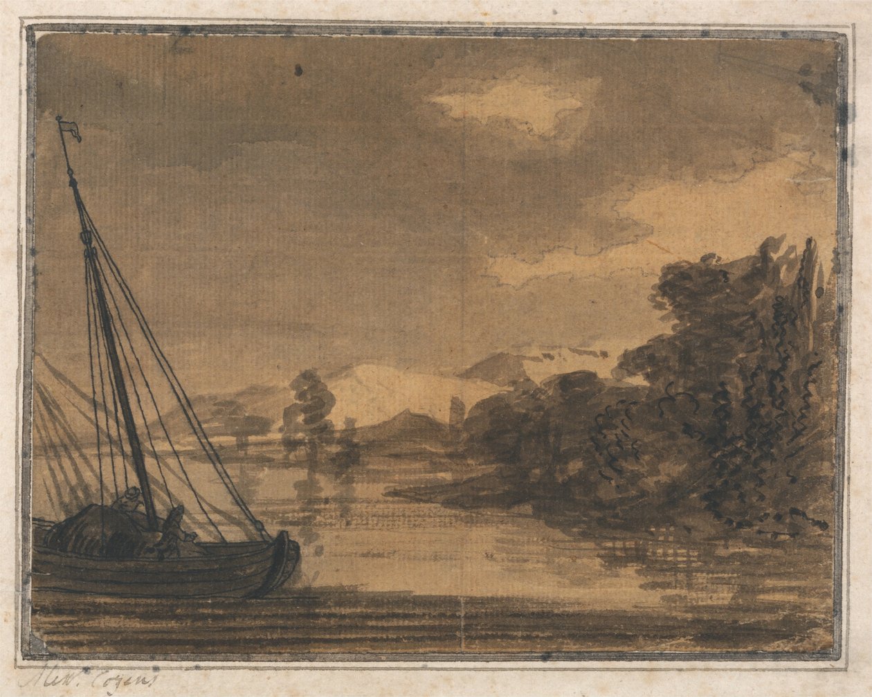 Rio e barco de Alexander Cozens