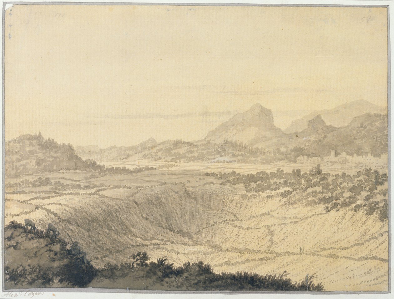 Paisagem rochosa (lavagem cinza no papel) de Alexander Cozens