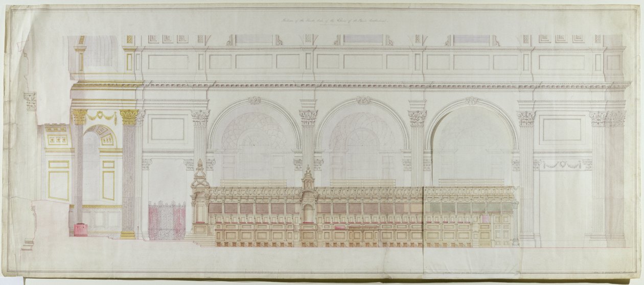 Elevação do coro na Catedral de São Paulo como redecorado por CR Cockerell (1788-1863) 1848 (lápis e wc no papel) de Alexander Dick Gough