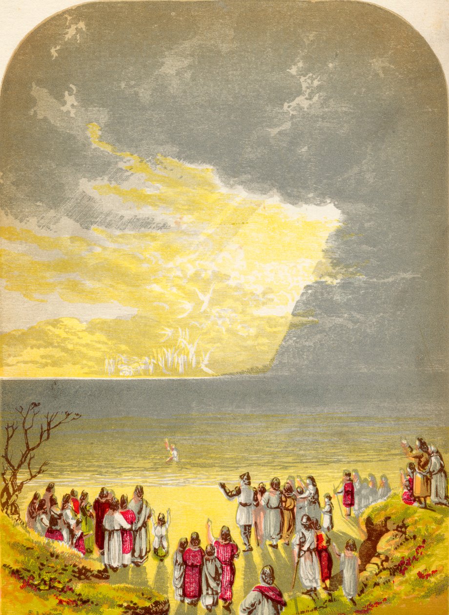 Christian Crossing the River, de The Pilgrims Progress, de John Bunyan, publicado em 1880 de Alexander Francis Lydon