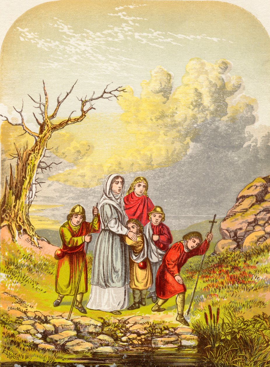 Christiana e seus filhos chegam ao Slough of Despond, de The Pilgrims Progress, de John Bunyan, publicado em 1880 de Alexander Francis Lydon