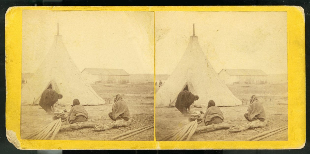 Squaws cozinhando na frente da tenda da Cauda Manchada, 1868 (albumen print) de Alexander Gardner