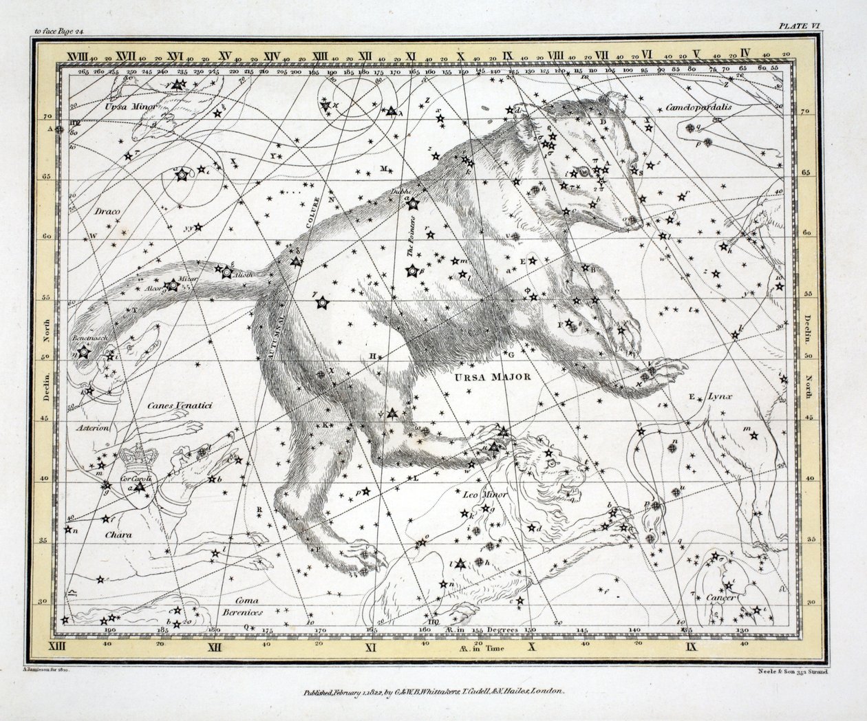 As constelações (placa VI) Ursa Major, de "um atlas celestial" por Alexander Jamieson, bar. Londres 1822 (gravura colorida à mão) de Alexander Jamieson