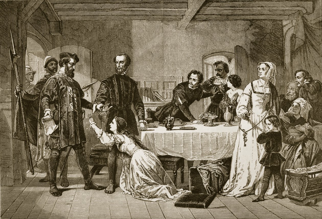 A prisão de John Brown de Ashford, um Lollard, 1517, gravado por J. und GP Nicholls de Alexander Johnston