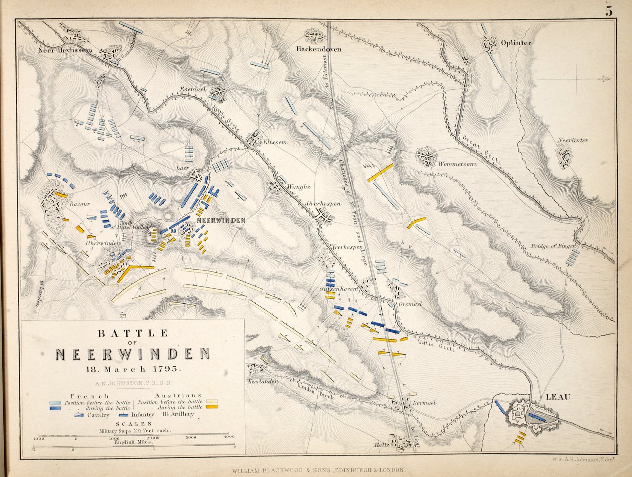 Mapa da Batalha de Neerwinden, publicado por William Blackwood and Sons, Edimburgo e Londres, 1848 (gravura colorida à mão) de Alexander Keith Johnston