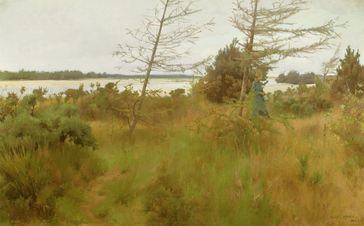 Recolha de lenha na margem de um lago de Alexander Mann