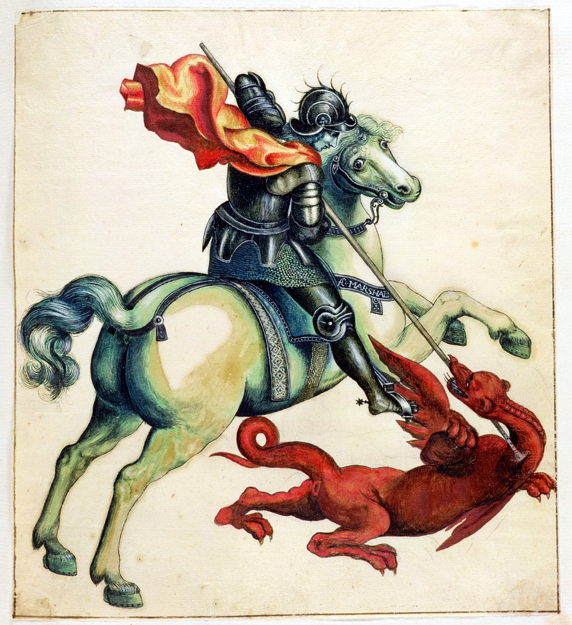 São Jorge e o Dragão, de &39;Anedotas de Pintura na Inglaterra&39;, escrito por Horace Walpole (1717-97), publicado em 1765 (caneta e tinta e aquarela sobre grafite sobre papel de Alexander Marshal