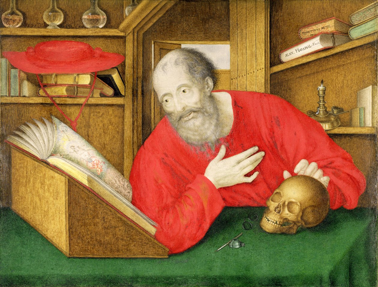 São Jerônimo em seu estudo, 1650 (bodycolour e wc on velino) de Alexander Marshal