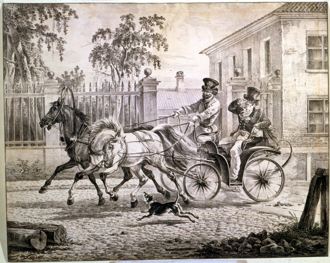 Dandy em um Droshky, 1820 de Alexander Osipovich Orlowski