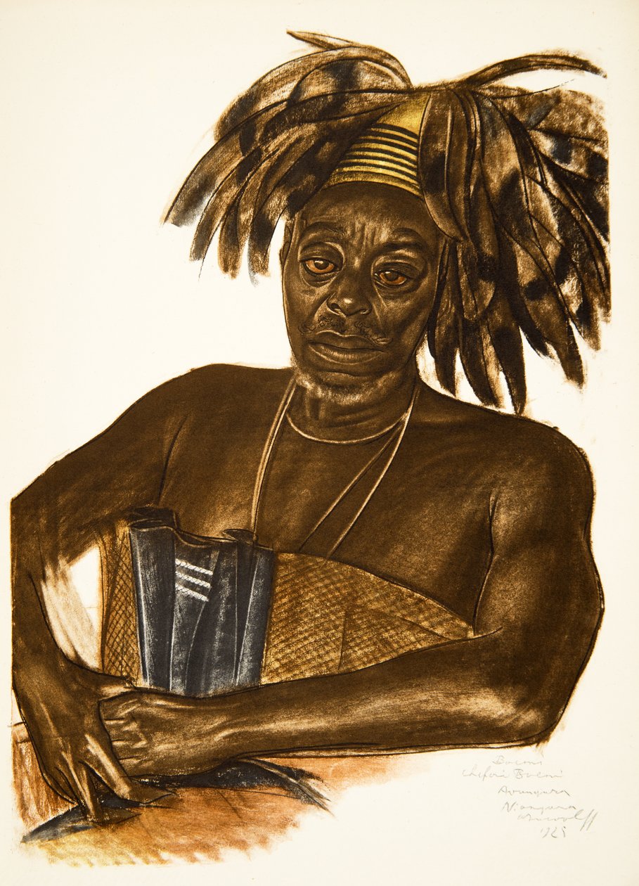 Boemi, Chefe Avungura (Niangara) (topo Ouelle), de Cartoons and Paintings of Africa, executado durante a expedição Citroen Centre Afrique, segunda missão Haardt Audouin-Dubreuil, pub. Paris, 1927 ( de Alexander Yakovlev