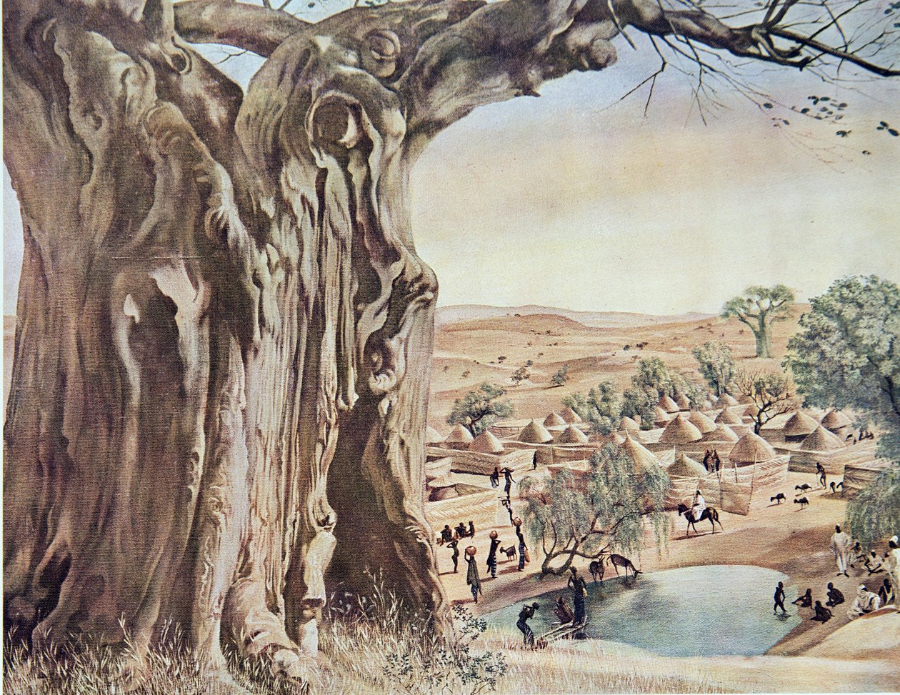 Um Baobá (Sudão), de Desenhos e Pinturas da África, executado durante a expedição do Citroen Centre Afrique, segunda missão Haardt Audouin-Dubreuil, pub. Paris, 1927 de Alexander Yakovlev