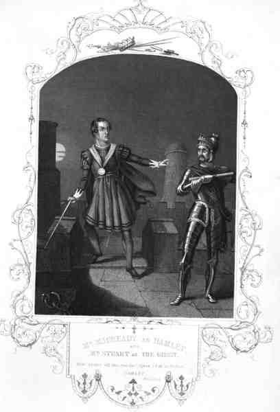 Mr Macready as Hamlet e Mr Stuart as The Ghost, Act I Scene 5, em Hamlet de William Shakespeare (1564-1616) gravada por George Hollis (1792-1842) (gravura) de Alexander (after) Reid