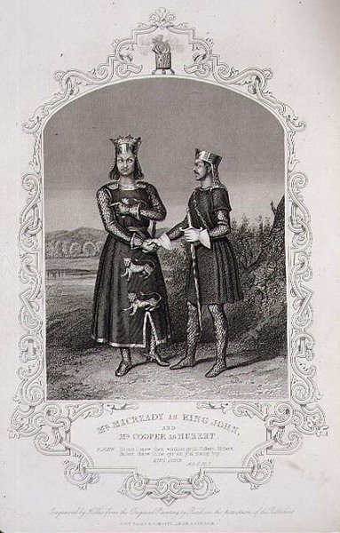 Mr Macready como Rei João e Mr Cooper como Hubert, Acto III Cena 3 de 