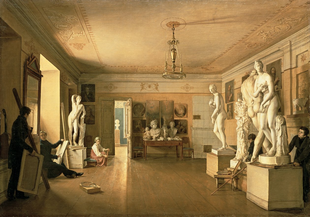 Atelier do artista Alexey Venetsianov (1780-1847) 1827 de Alexander Alexeyevich Alexeyev