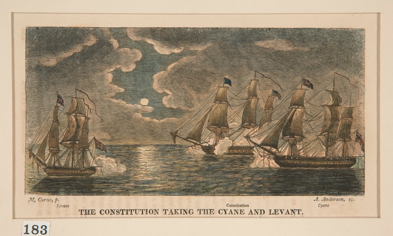 A Constituição Tomando a Cyane e Lavant, uma em uma série de oito de Alexander Anderson