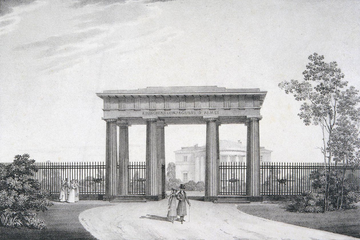 O portão dos Meus Caros Camaradas no Parque Catherine, em Tsarskoye Selo, 1822 de Alexander Andreyevich Thon