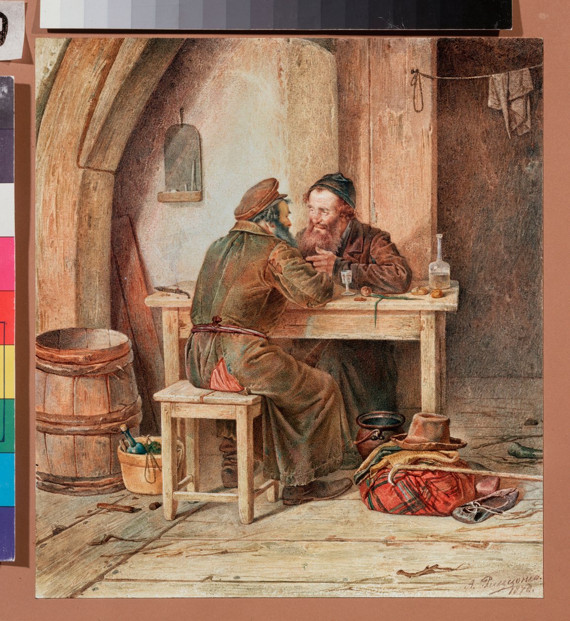 Dans une taverne - Em uma taverna - Obra de Alexander Antonovich Rizzoni (1836-1902), aquarela sobre papel de Alexander Antonovich Rizzoni