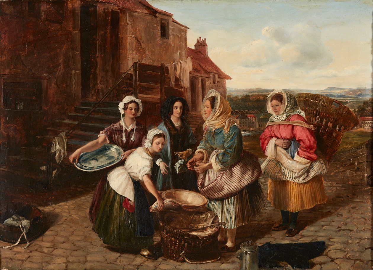 Pescadoras de East Lothian (óleo a bordo) de Alexander Carse