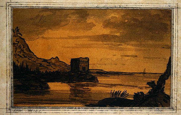 Paisagem Clássica (aguarela sobre papel) de Alexander Cozens